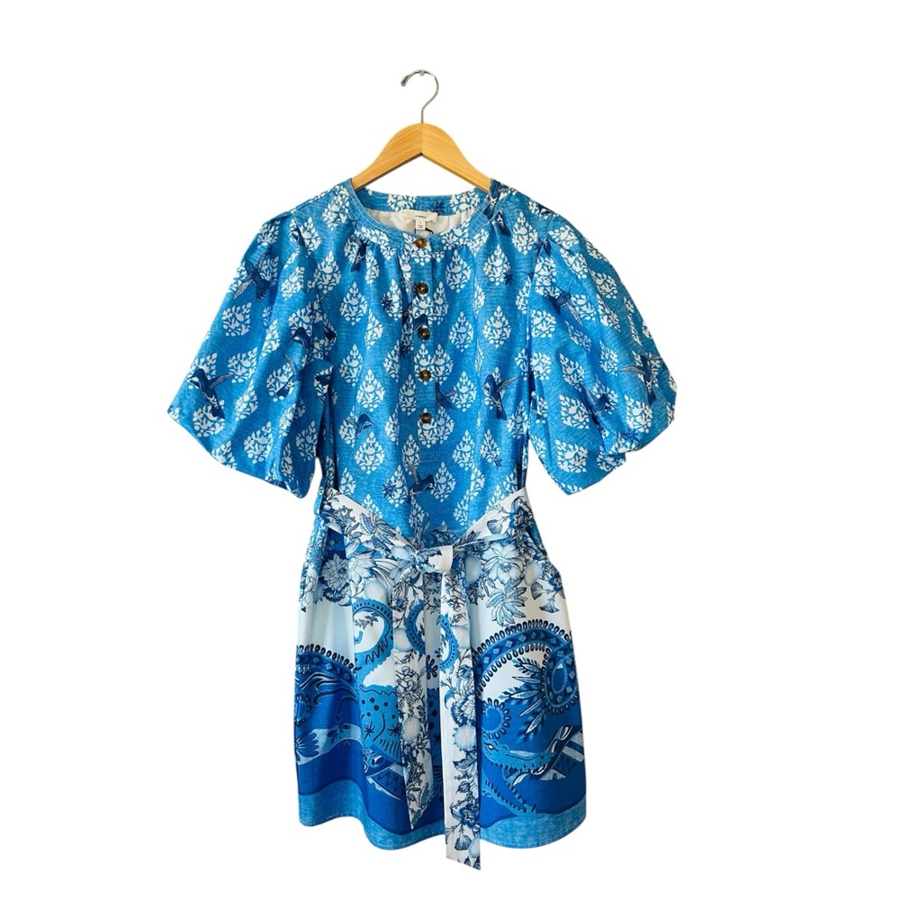 A LOVES A Cobalt Blue Puff Sleeve Tie Waist Cotton Dress Cottagecore Small NWT - Picture 2 of 11